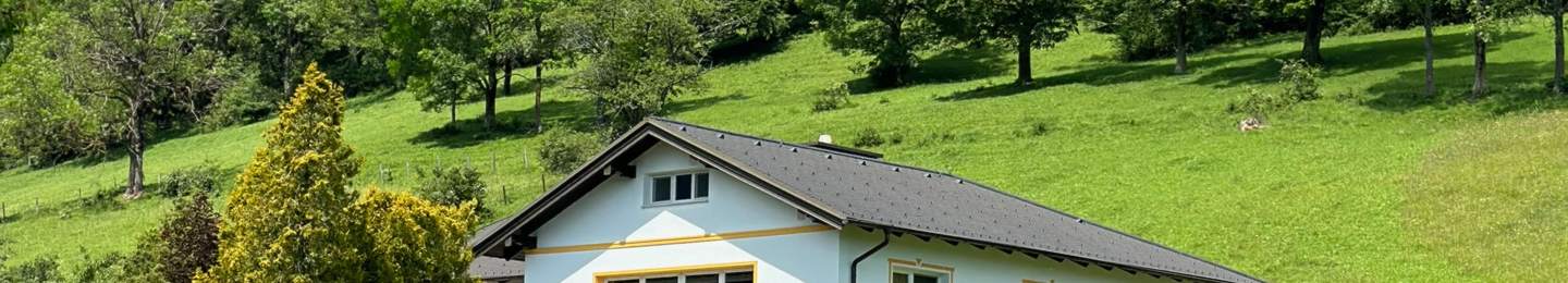 Wohnhaus am grünen Hang mit Bäumen
